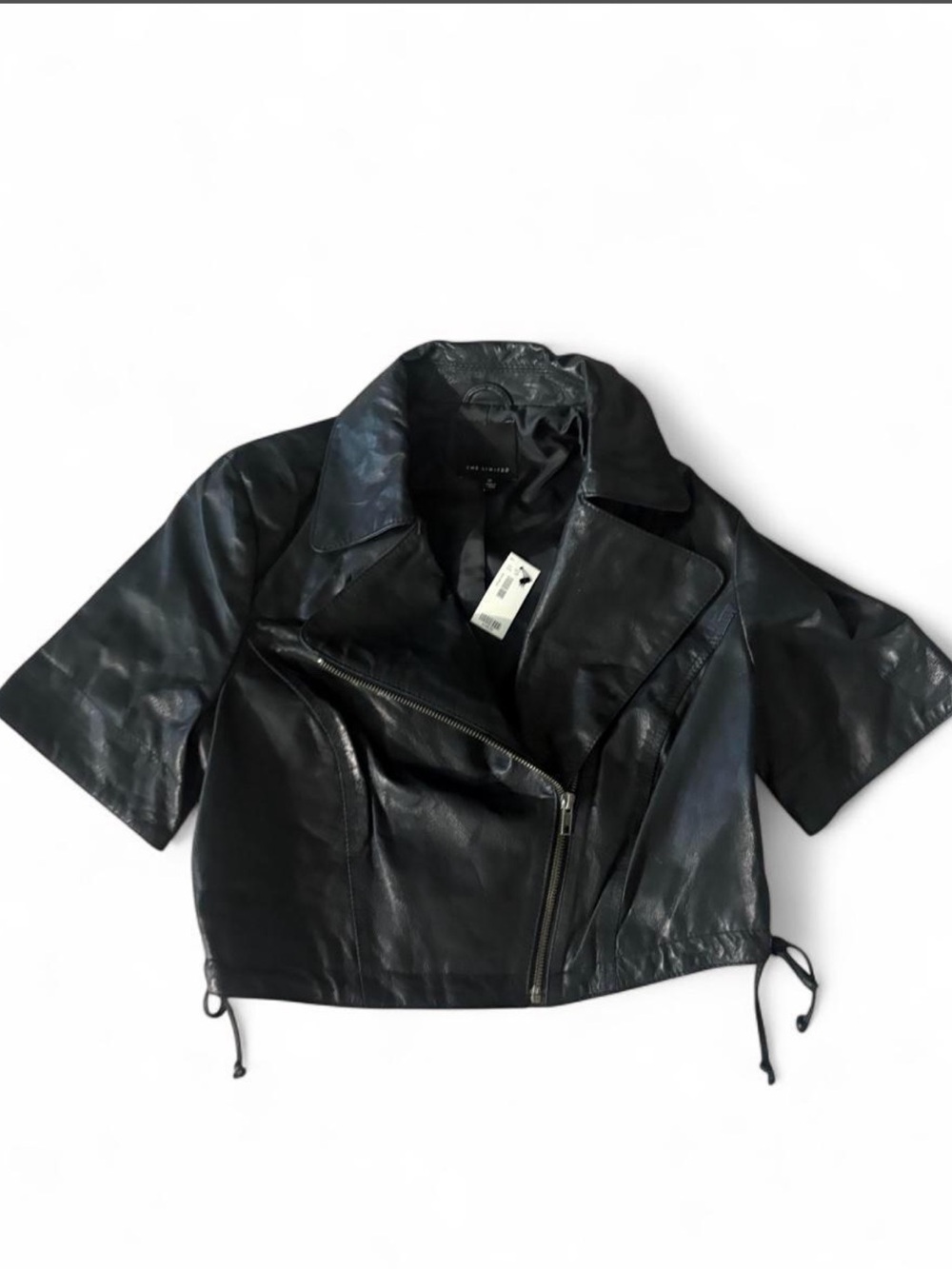 NWT The Limited Black Short-Sleeve Leather Moto Jacket M